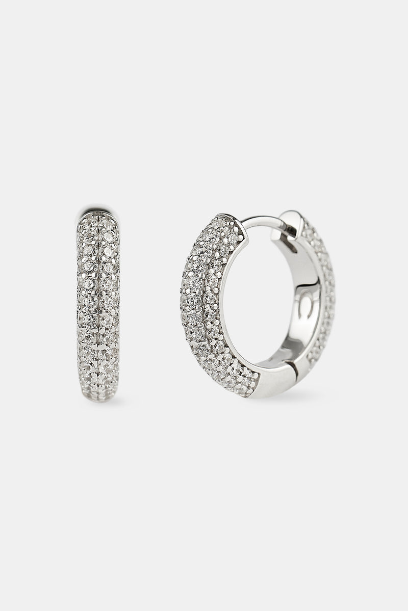 Iced Hoop Earrings - Silver
