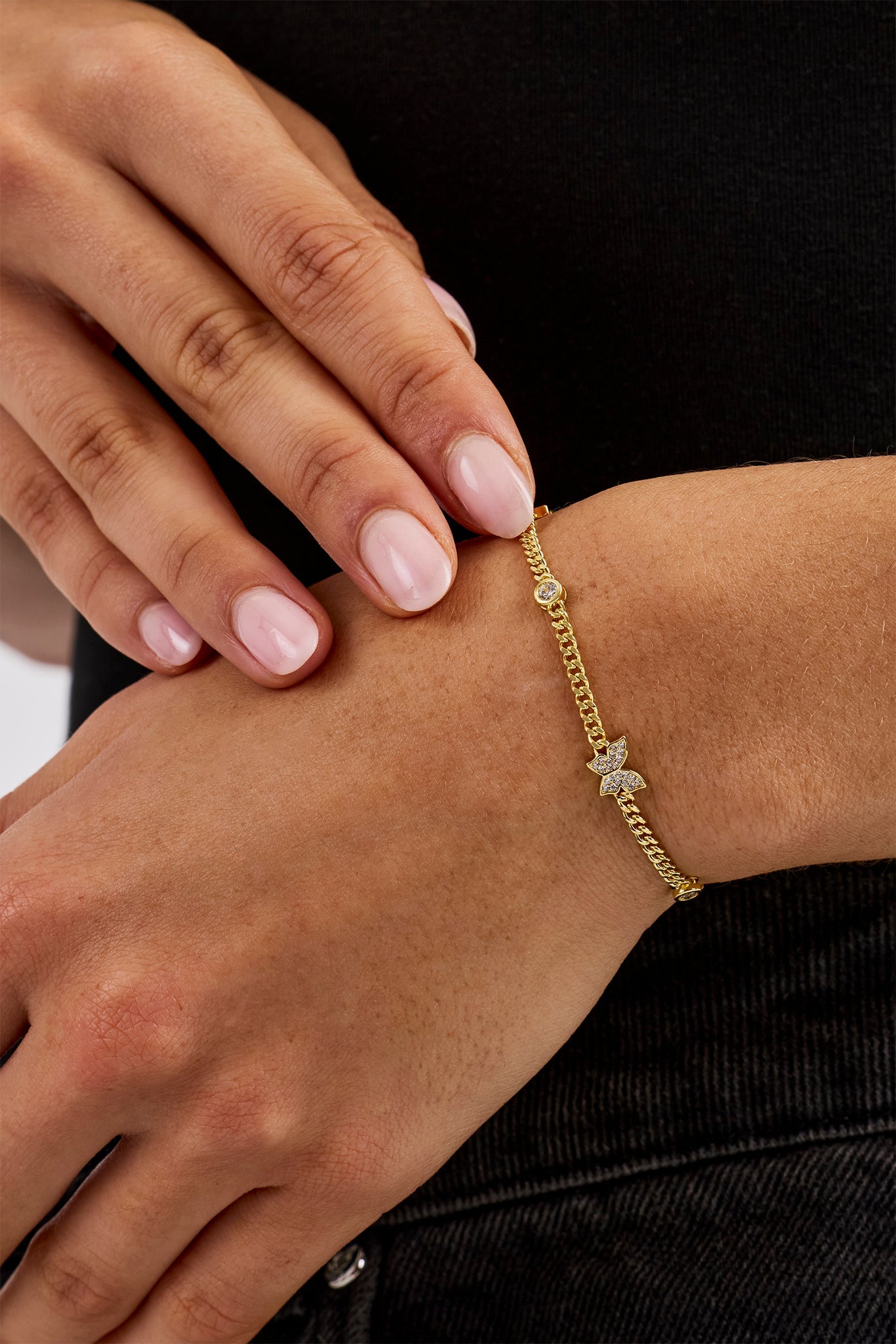 Iced Butterfly Pendant Bracelet - 8mm - Gold