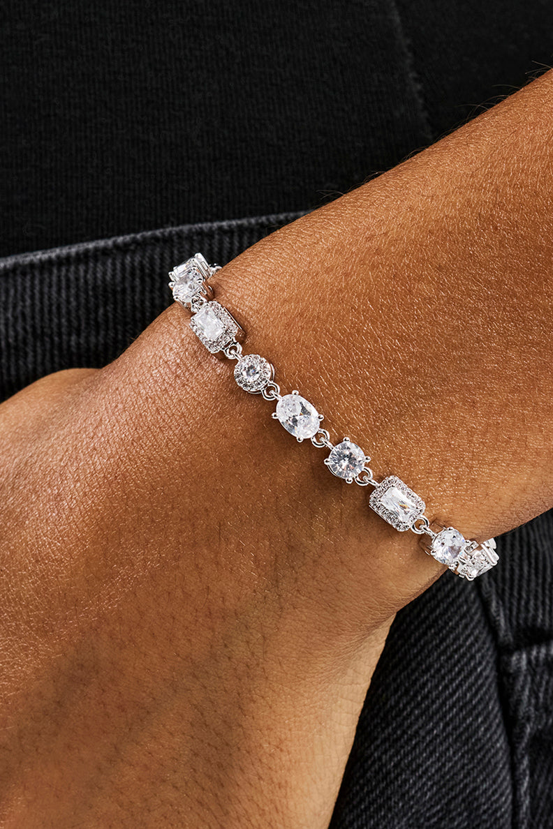 Iced Mixed Shape Bracelet - 5mm - White