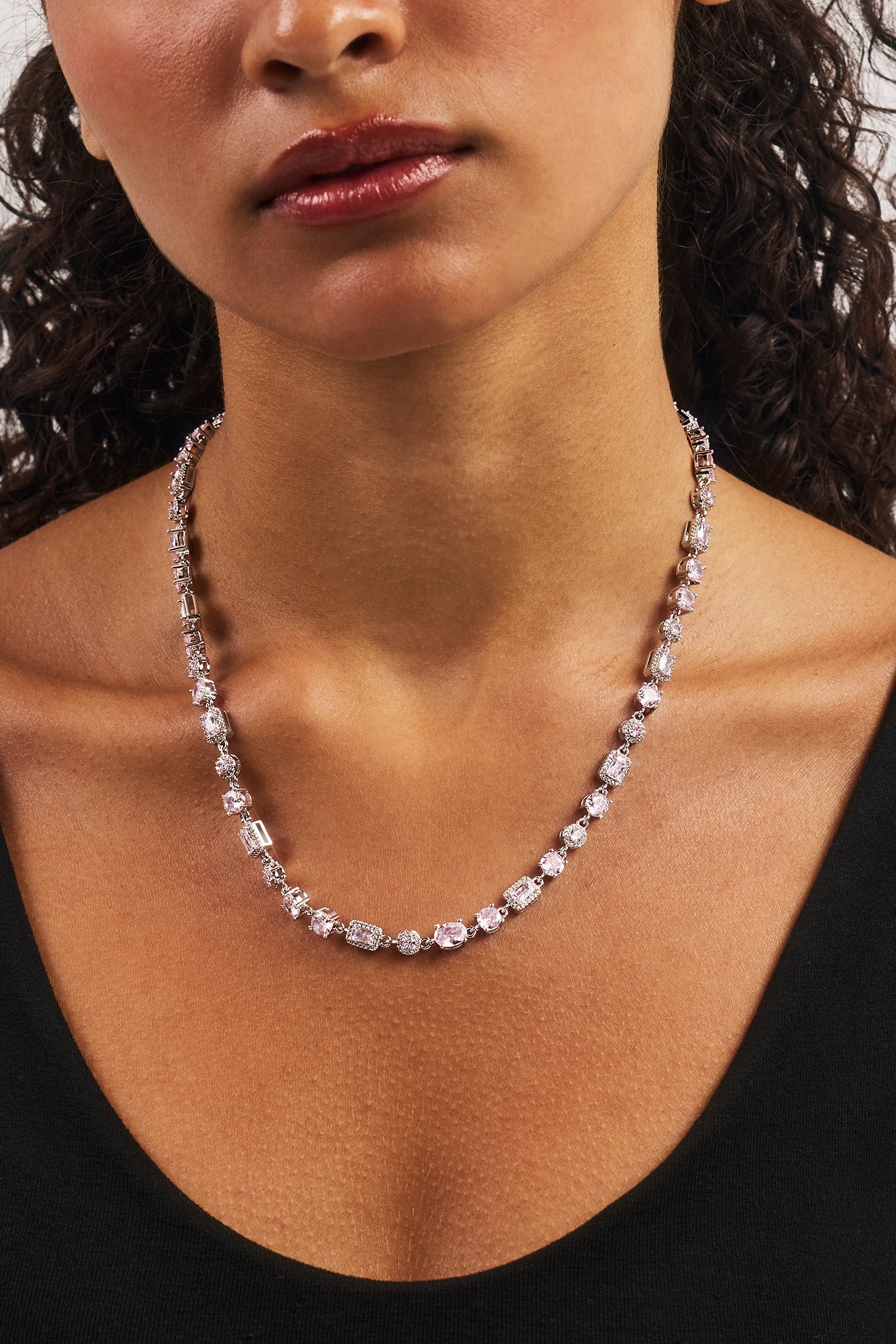 Iced Pink Mixed Shape Chain - 5mm - White