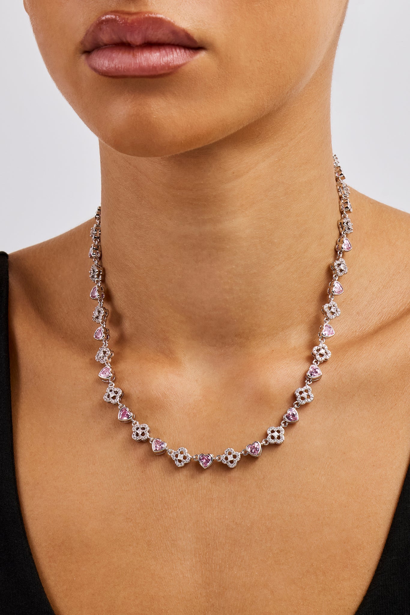 Heart & Iced Motif Gem Chain - 6mm - White