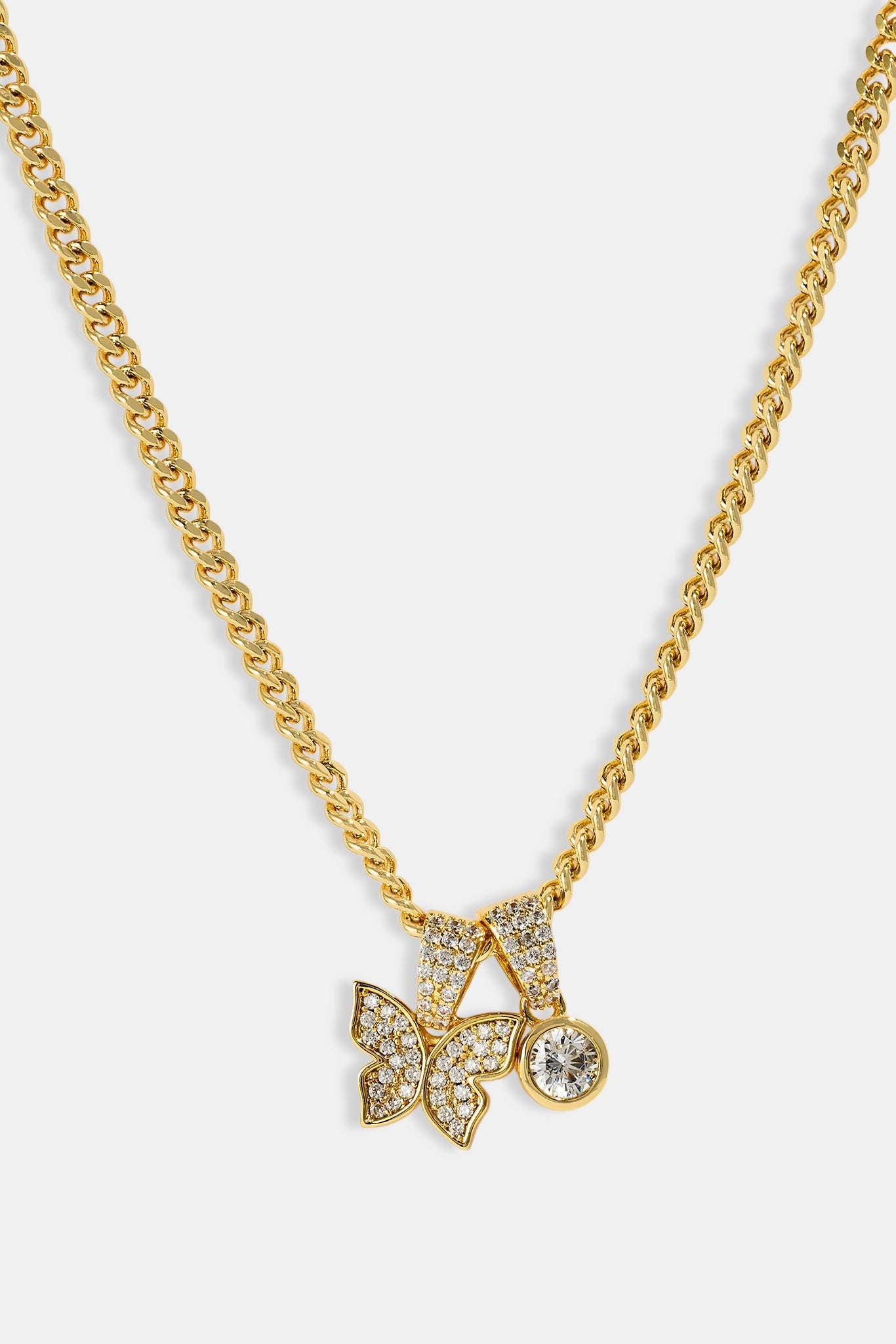 Iced Butterfly Pendant Necklace - 15mm - Gold
