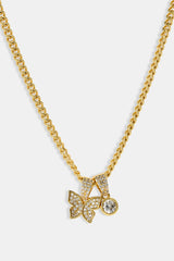Iced Butterfly Pendant Necklace - 15mm - Gold