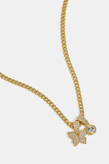 Iced Butterfly Pendant Necklace - 15mm - Gold
