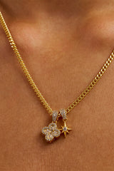 Starburst & Motif Pendant Necklace - 10mm - Gold