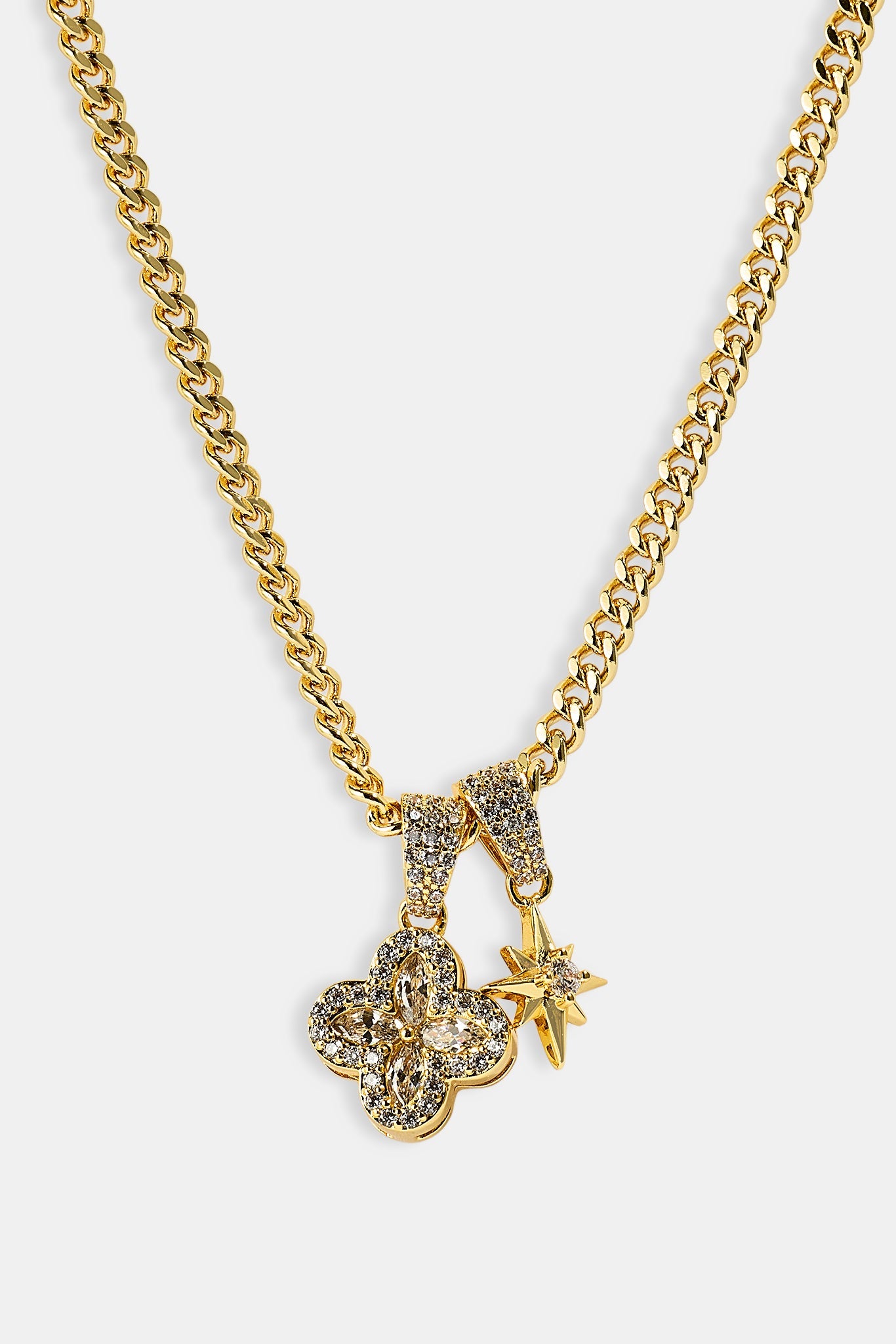 Starburst & Motif Pendant Necklace - 10mm - Gold