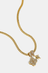 Starburst & Motif Pendant Necklace - 10mm - Gold