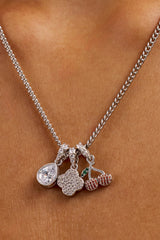 Triple Motif & Cherry Pendant Necklace - 10mm - White