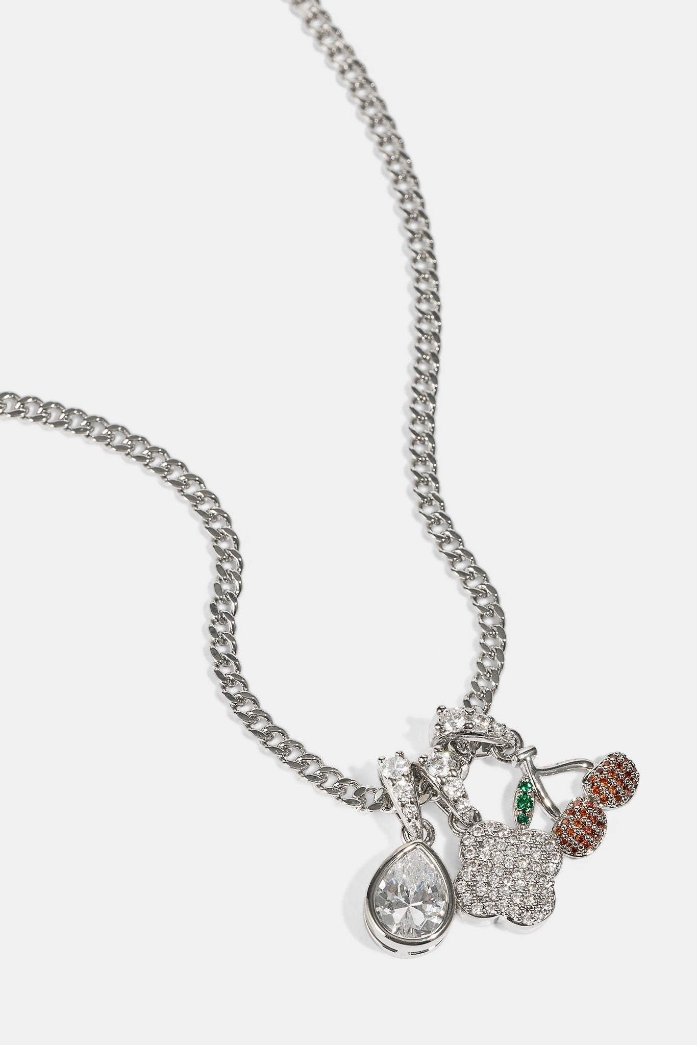 Triple Motif & Cherry Pendant Necklace - 10mm - White