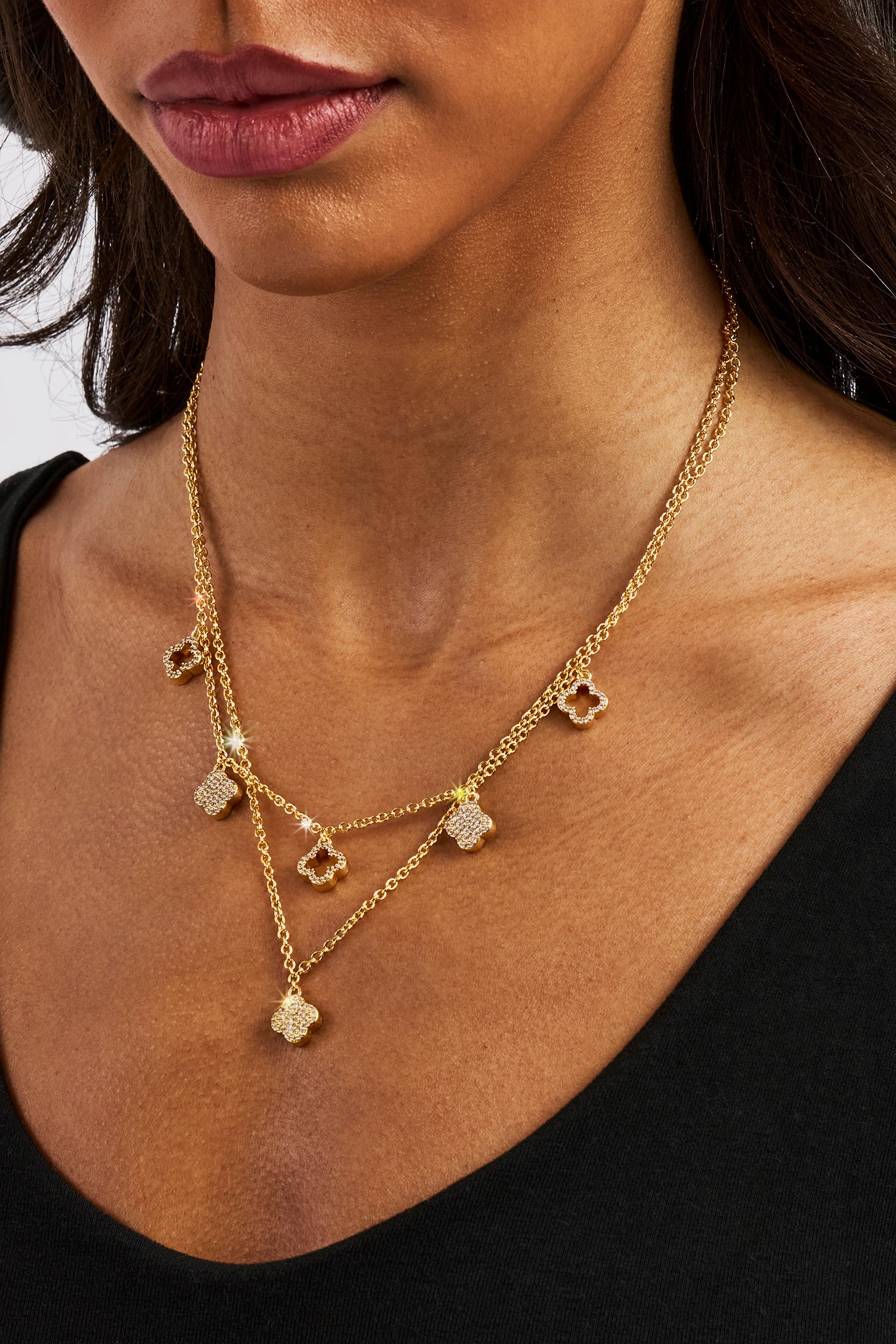 Iced Multi Motif Layered Necklace - 10mm - Gold