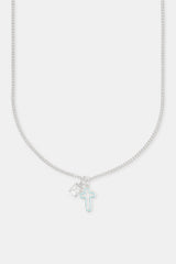 Light Blue Enamel Cross & Gemstone Layered Necklace - 20mm