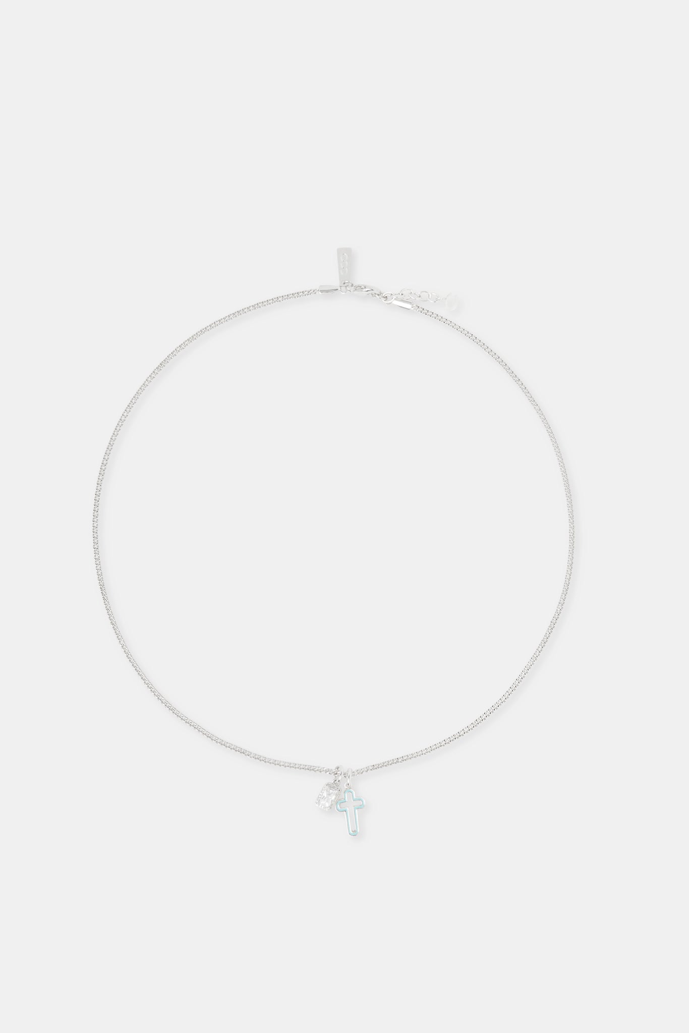 Light Blue Enamel Cross & Gemstone Layered Necklace - 20mm