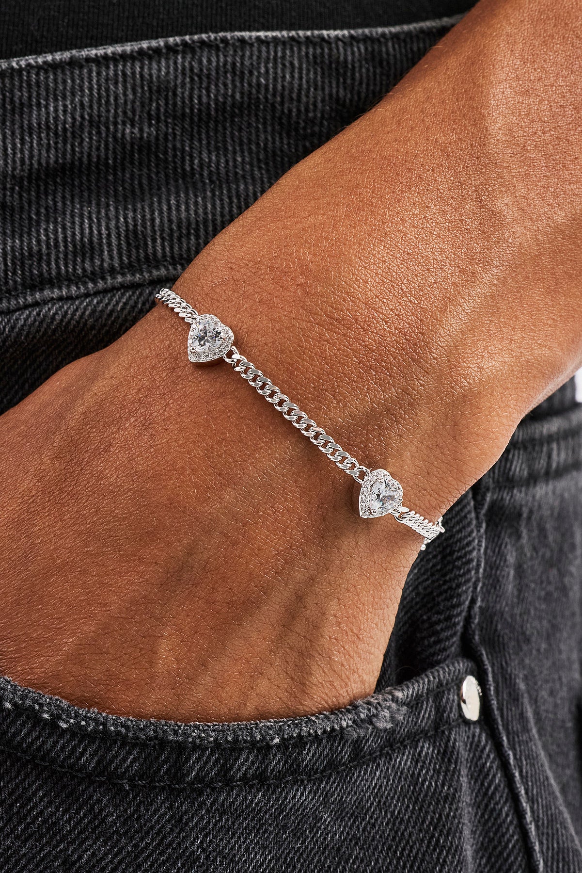Micro Multi Heart Cuban Bracelet - White - 2.5mm