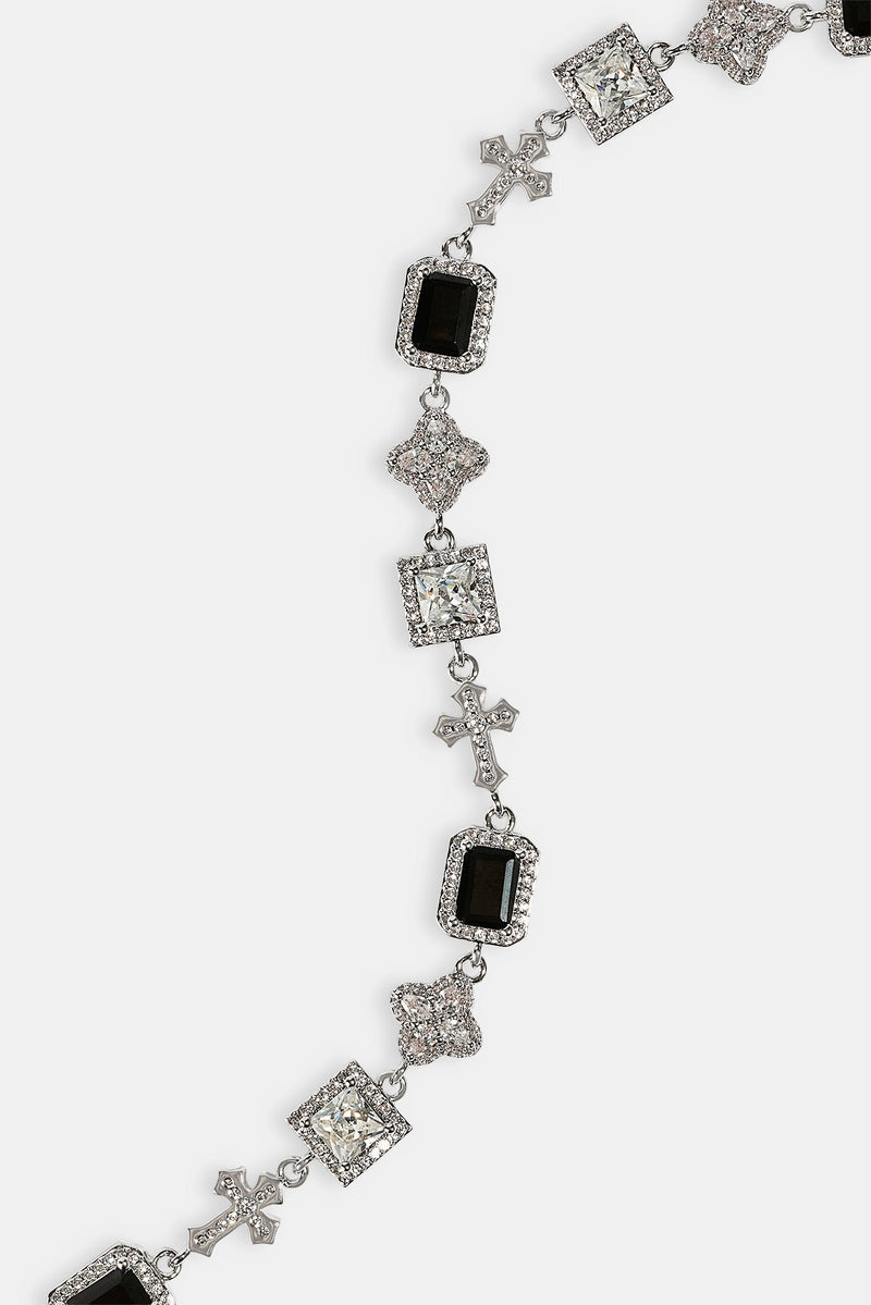 Black Motif & Cross Multi Gemstone Bracelet - 8mm