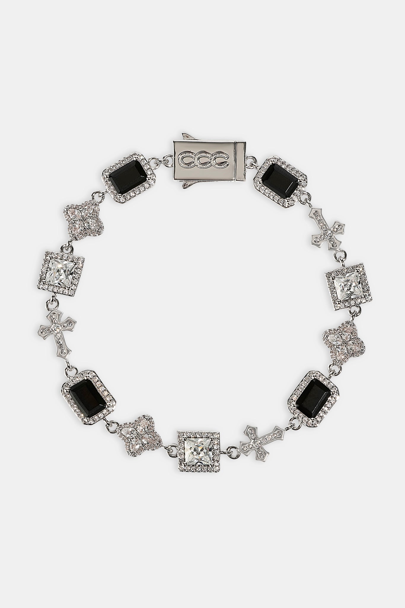 Black Motif & Cross Multi Gemstone Bracelet - 8mm