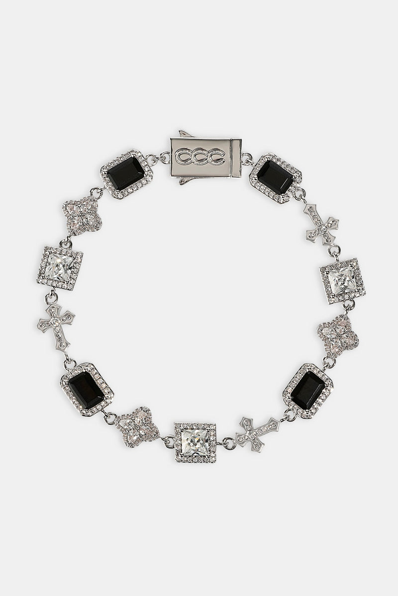 Black Motif & Cross Multi Gemstone Bracelet - 8mm