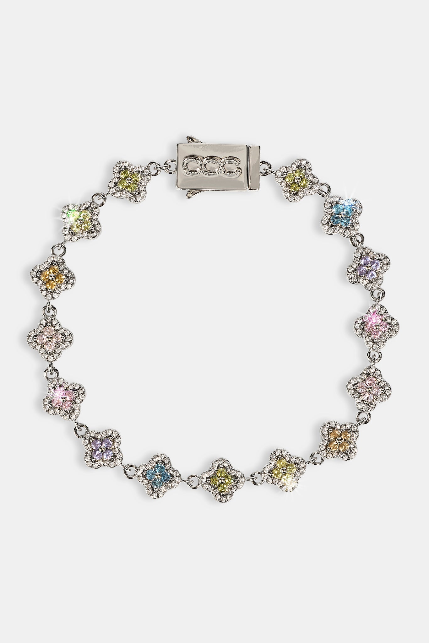 Womens Multi Motif Cross Stone Bracelet - 8mm - White