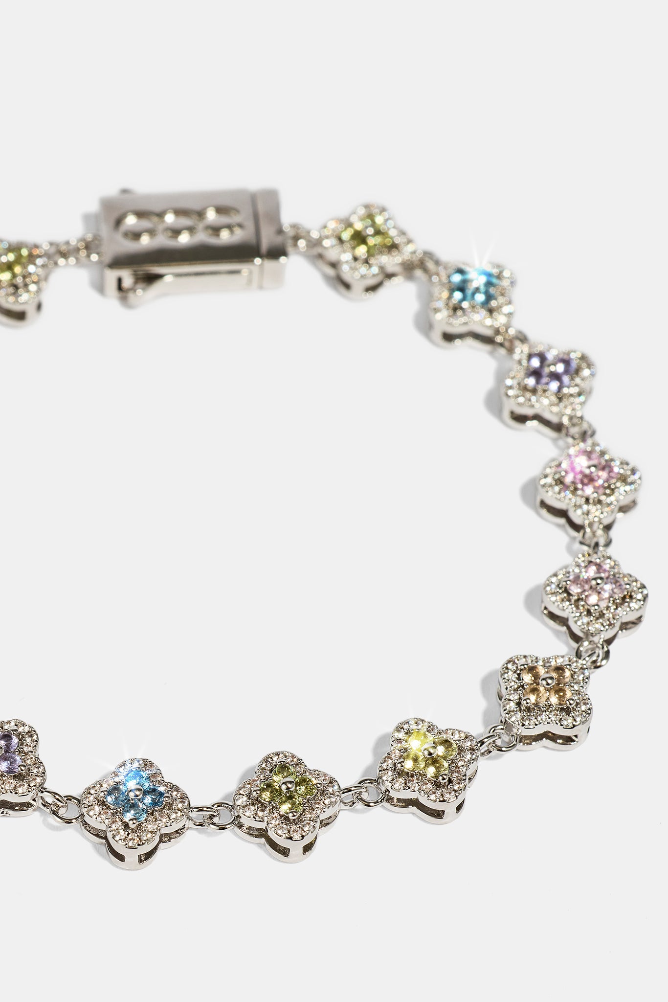 Womens Multi Motif Cross Stone Bracelet - 8mm - White
