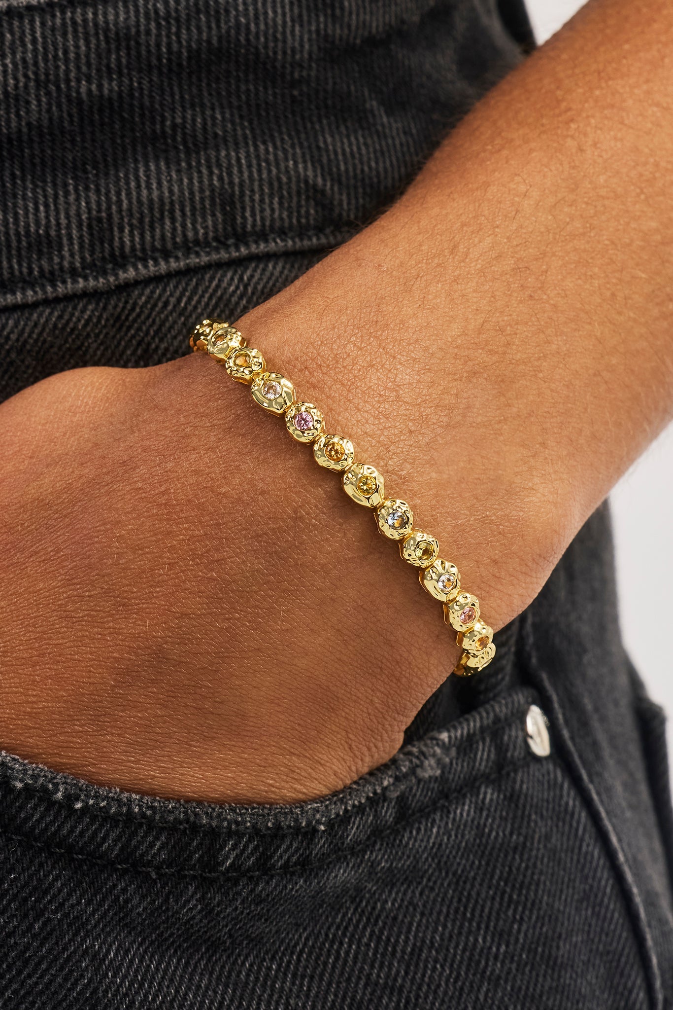 Mixed Stone Shape CZ Bracelet - 5mm - Gold