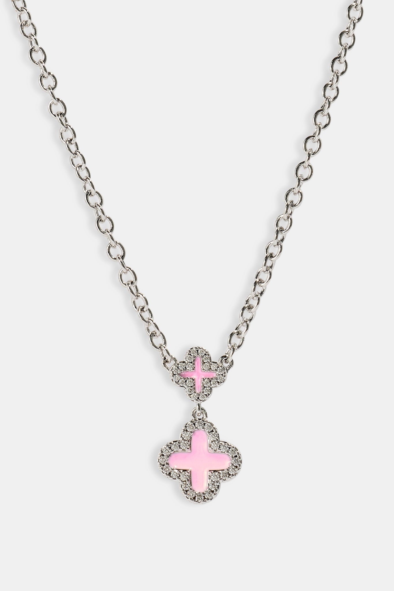 Pink Double Motif Necklace - 10mm - White