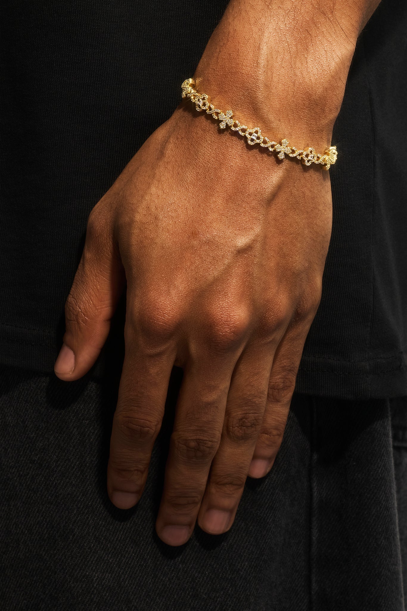 Iced Cross Motif Infinity Bracelet - 8mm - Gold