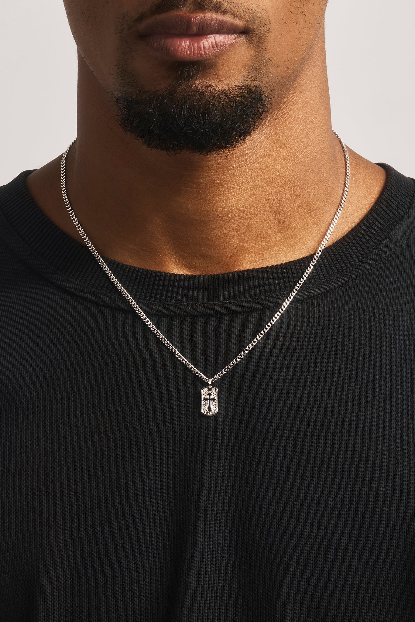 Polished Cross Outline Necklace - 15mm - White