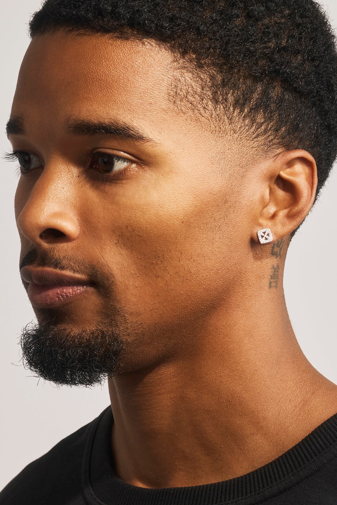 Iced Cross Outline CZ Stud Earrings - 8mm - White