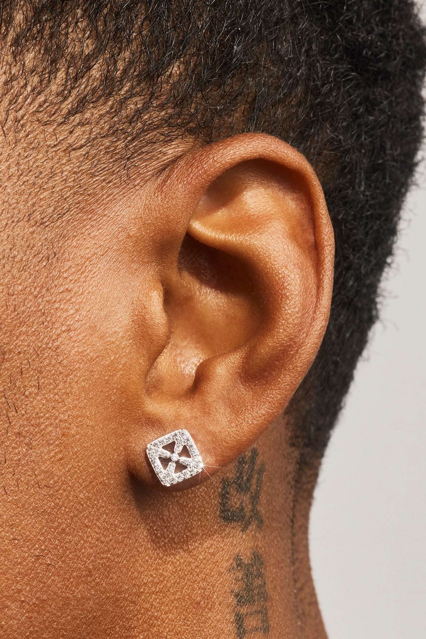 Iced Cross Outline CZ Stud Earrings - 8mm - White