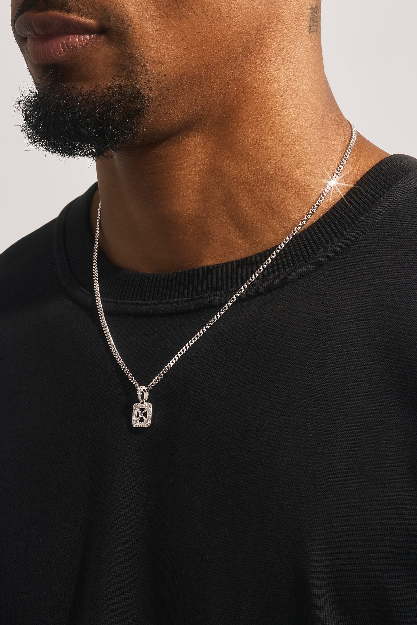 Iced Cross Outline CZ Necklace - 12mm - White