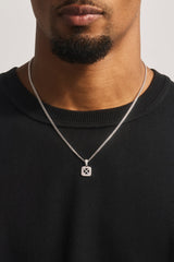 Iced Cross Outline CZ Necklace - 12mm - White