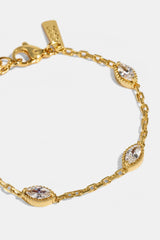 Iced Oval Stone Rolo Bracelet - 6mm - Gold