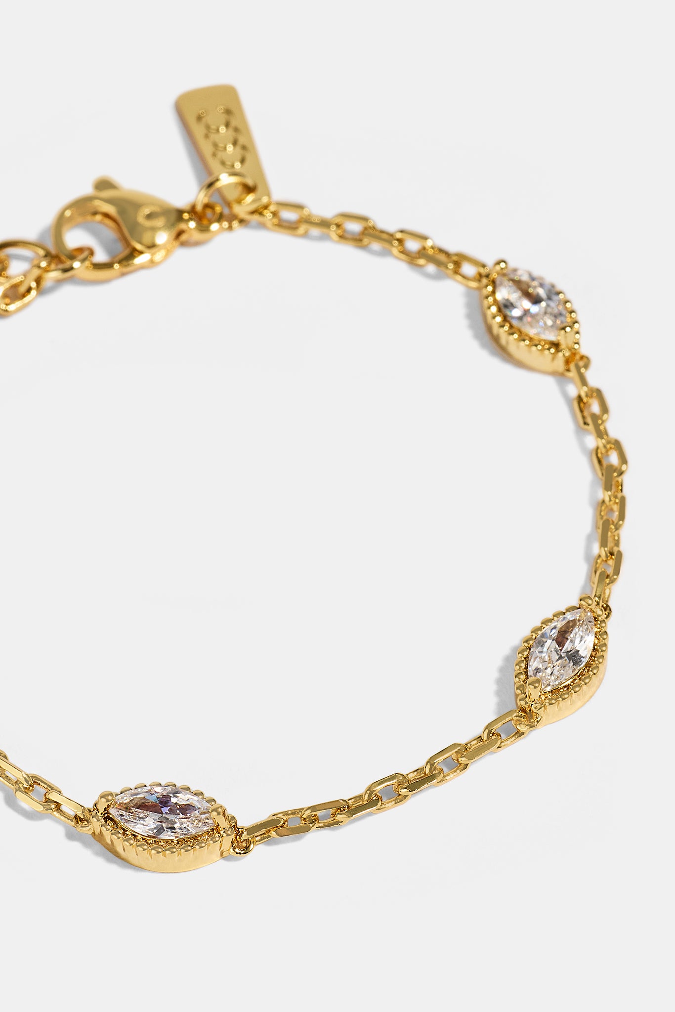 Iced Oval Stone Rolo Bracelet - 6mm - Gold