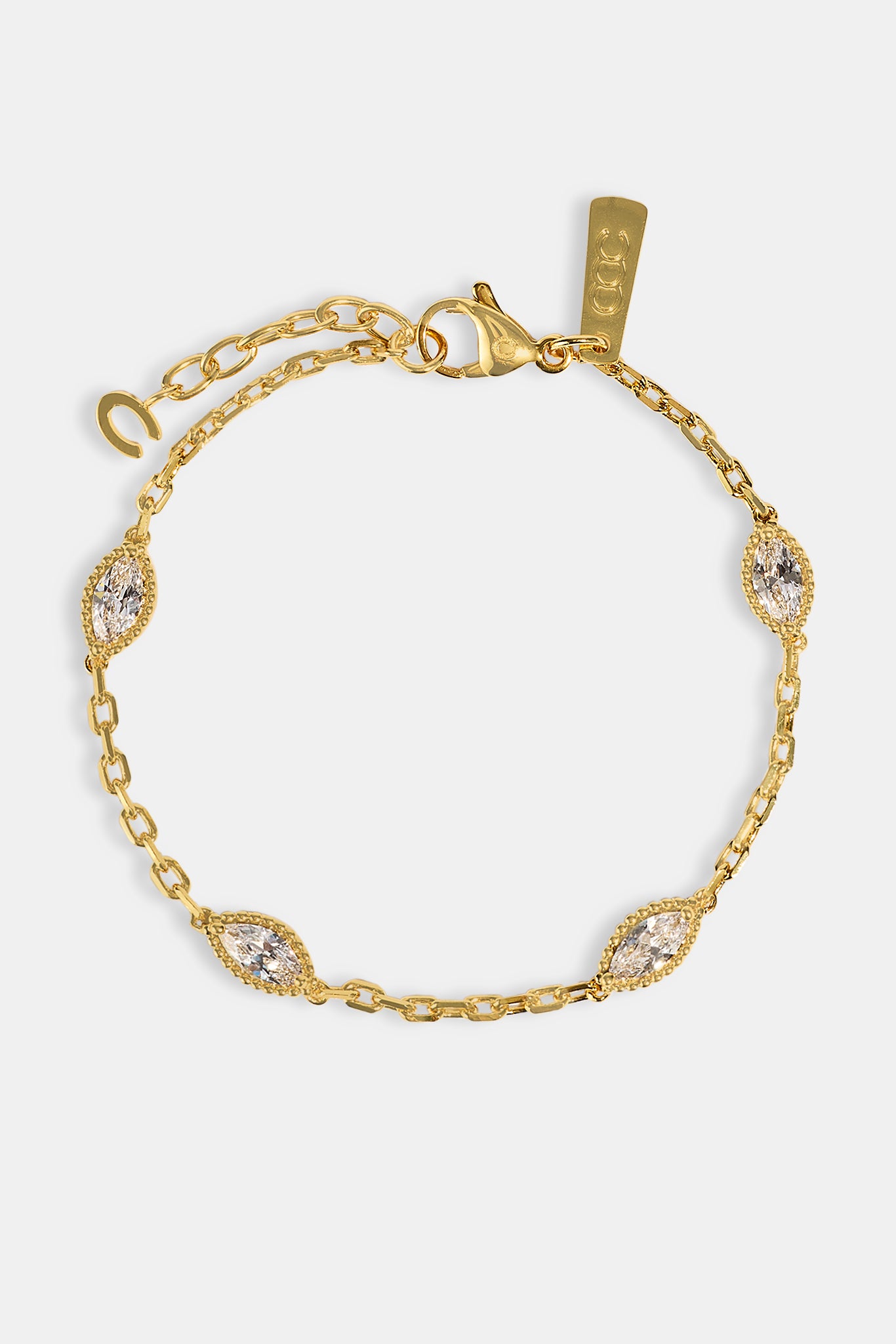 Iced Oval Stone Rolo Bracelet - 6mm - Gold