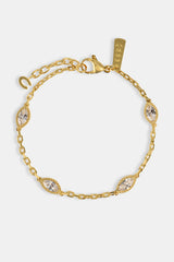 Iced Oval Stone Rolo Bracelet - 6mm - Gold