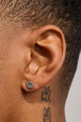 Black Enamel Cross Round Oxidised Stud Earrings - 6mm - White