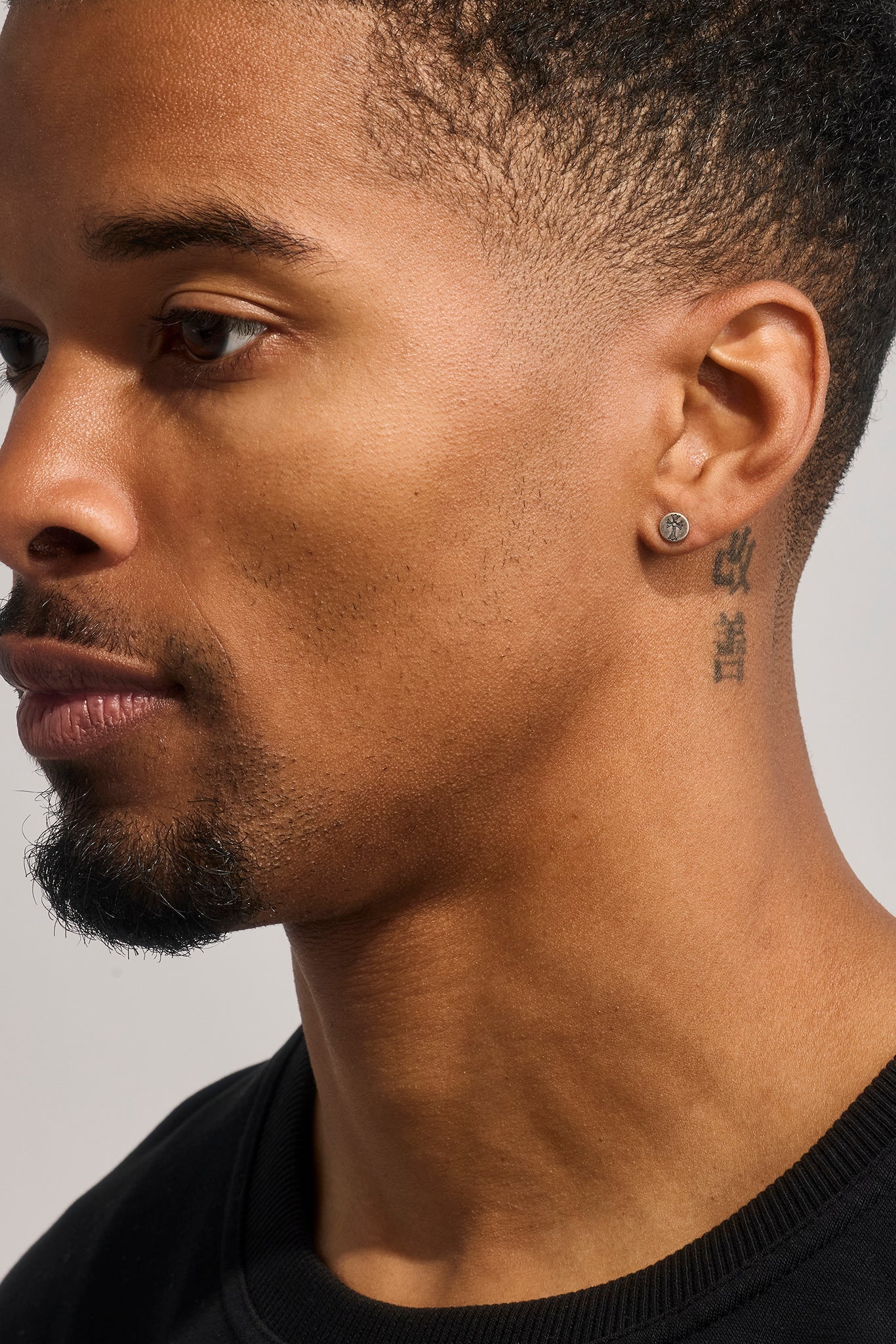Black Enamel Cross Round Oxidised Stud Earrings - 6mm - White