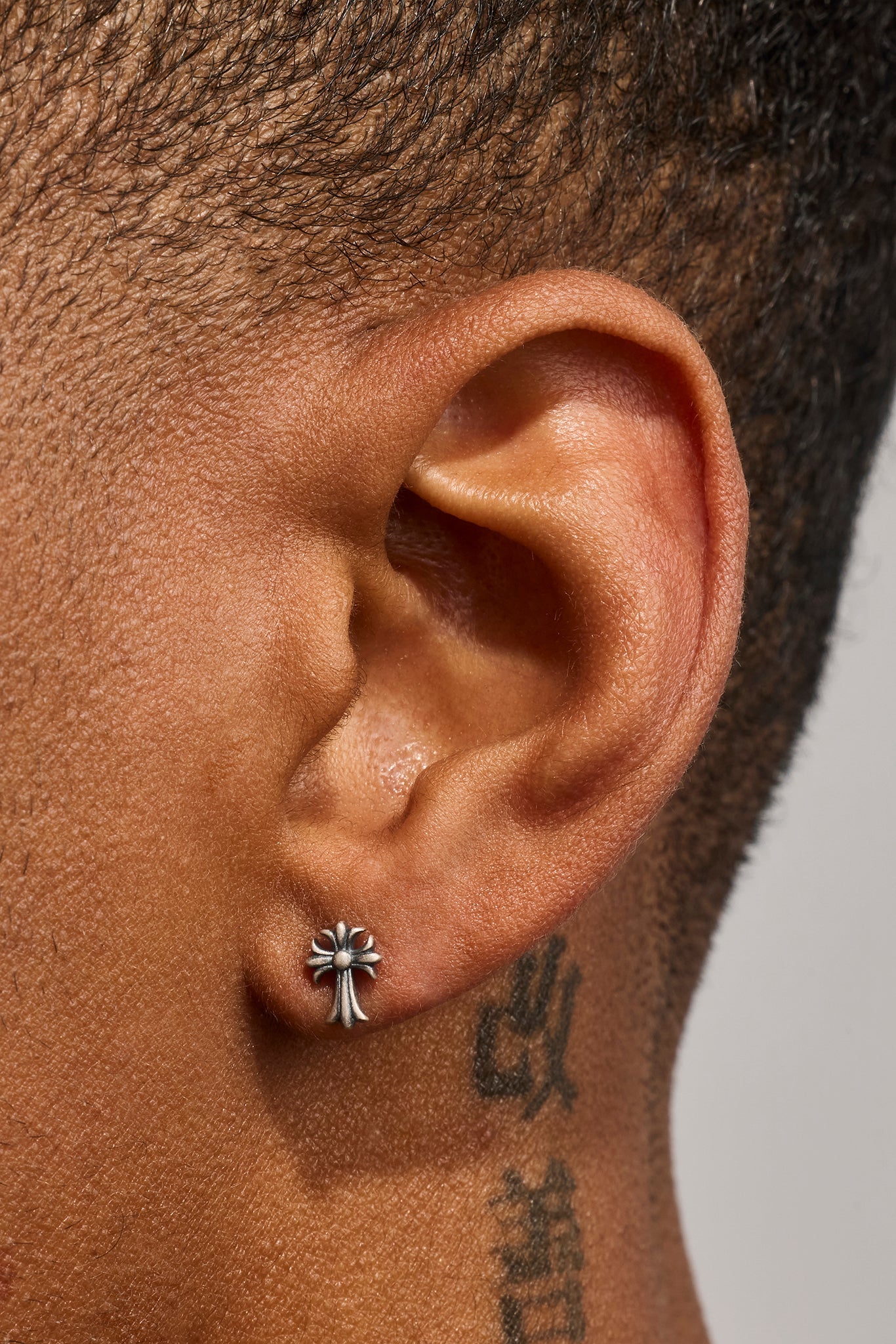Oxidised Cross Stud Earrings - 8mm - White