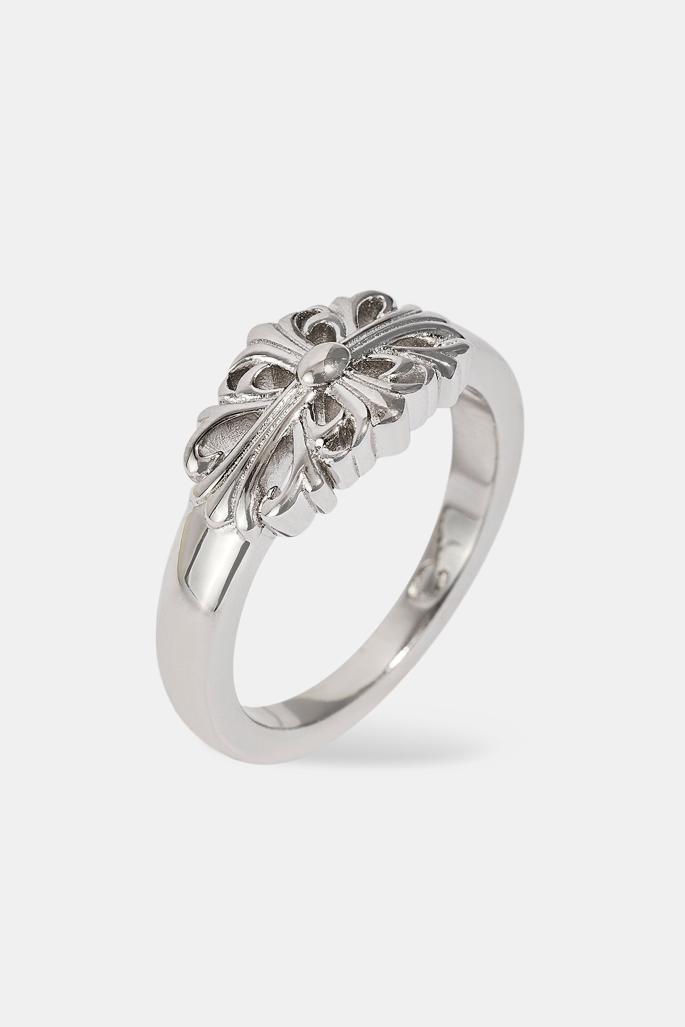 Cross Motif Signet Ring - 10mm - White