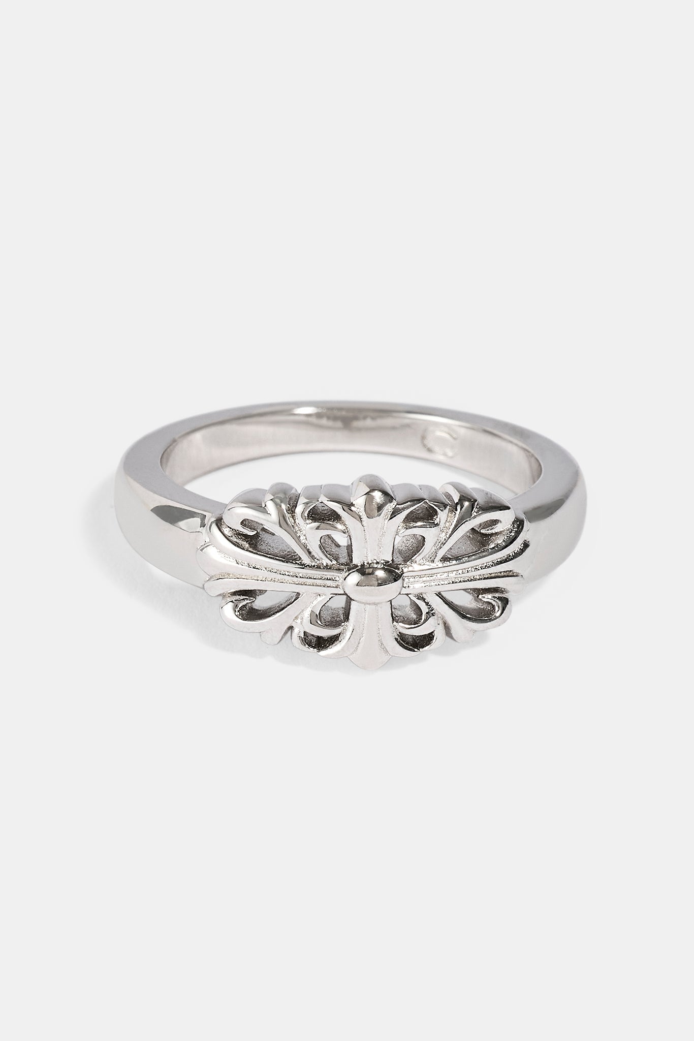 Cross Motif Signet Ring - 10mm - White