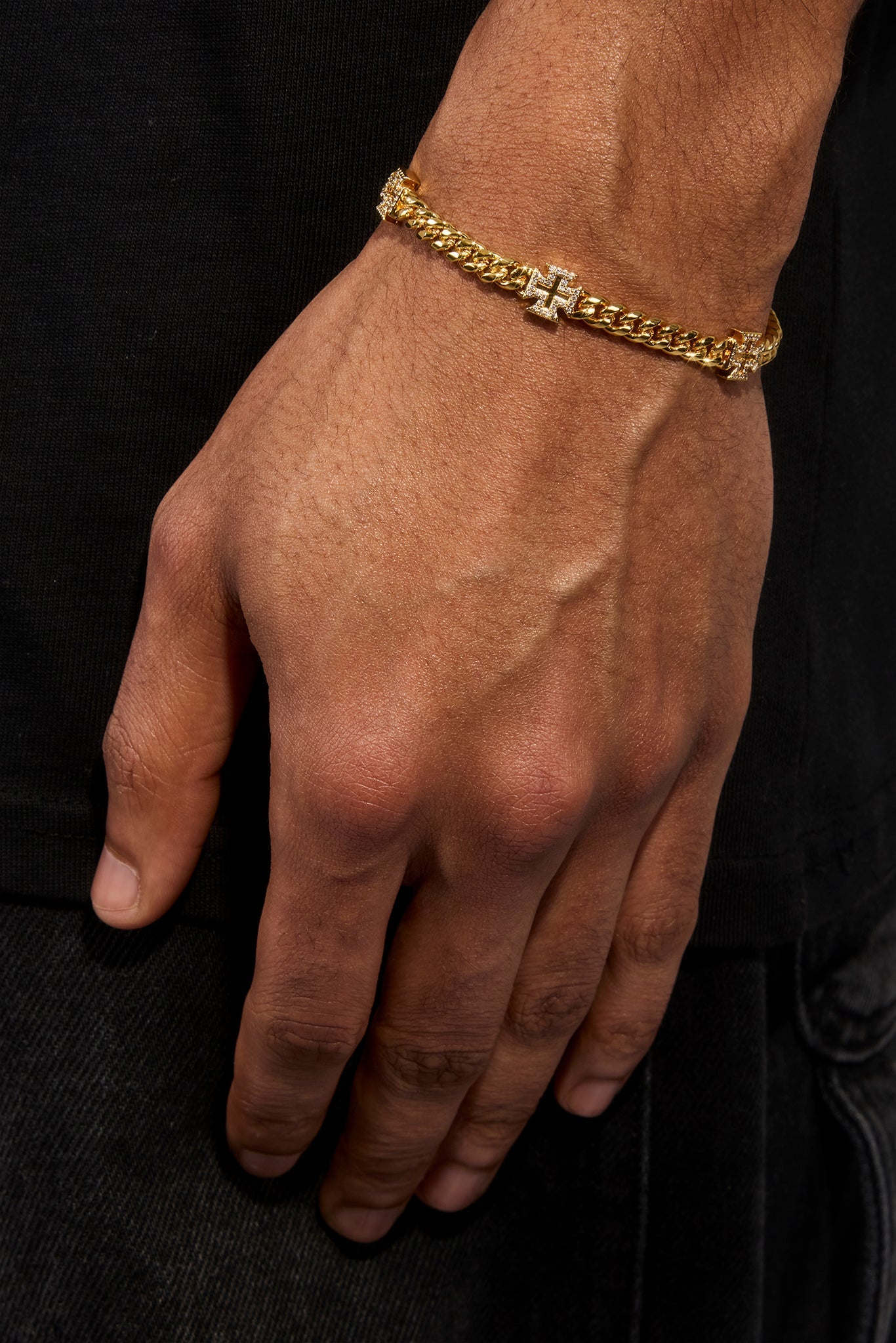 Polished Cross Miami Cuban Bracelet - 8mm - Gold