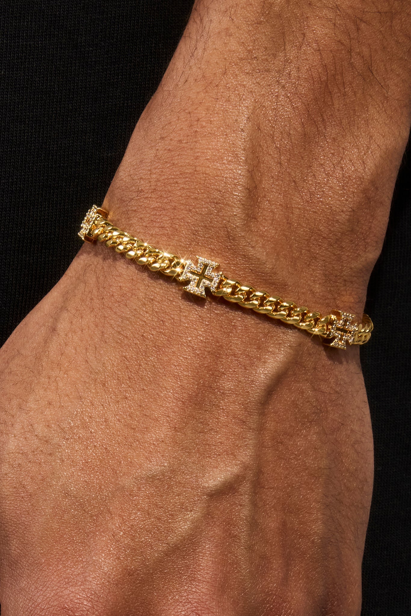 Polished Cross Miami Cuban Bracelet - 8mm - Gold