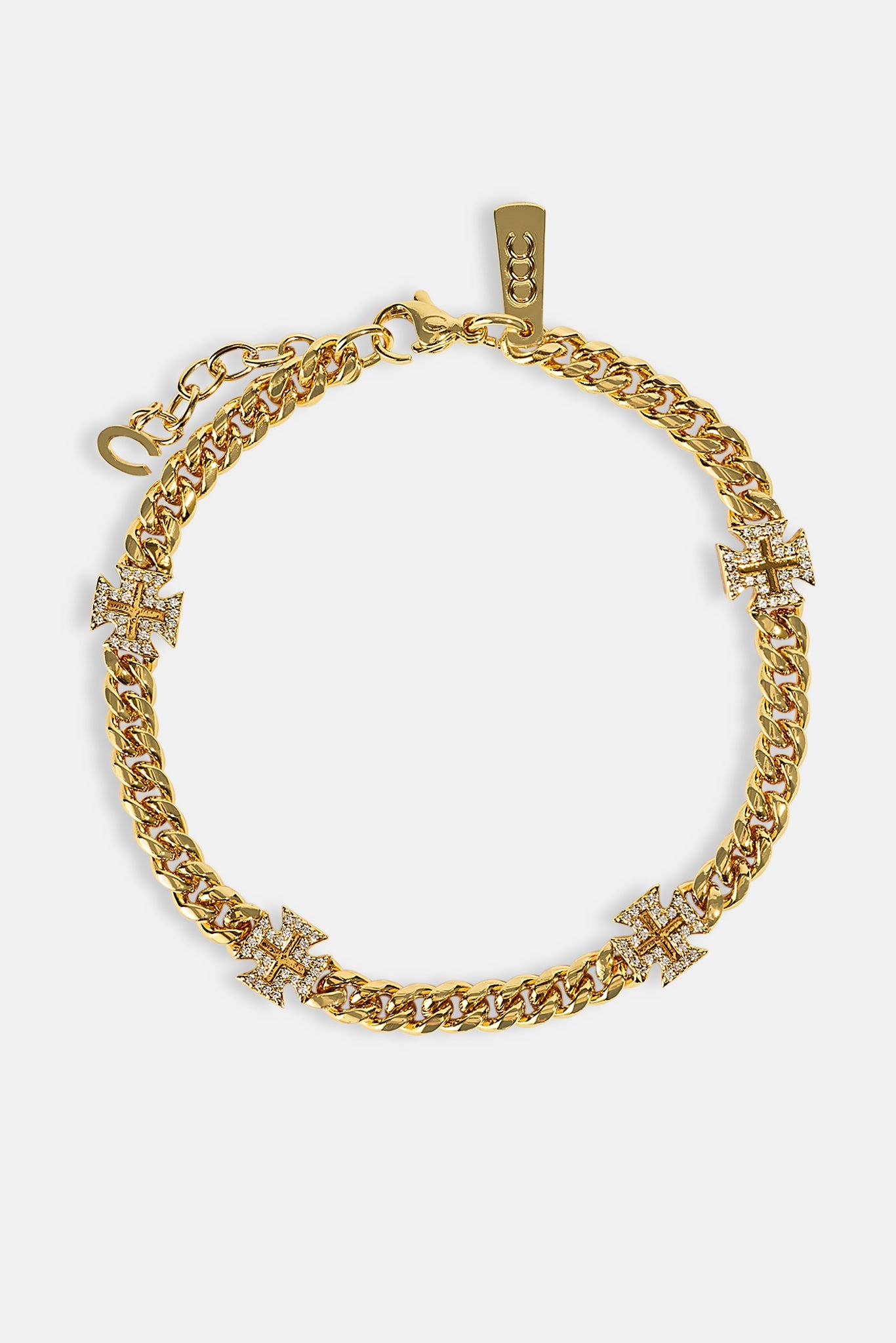 Polished Cross Miami Cuban Bracelet - 8mm - Gold