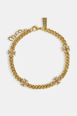 Polished Cross Miami Cuban Bracelet - 8mm - Gold