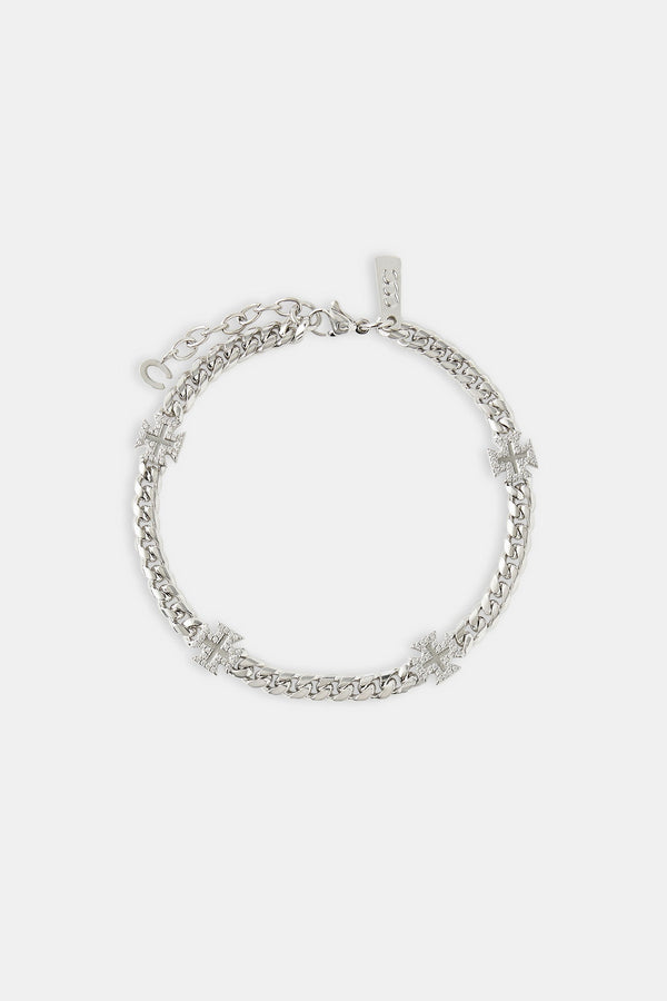 Polished Cross Miami Cuban Bracelet - 8mm