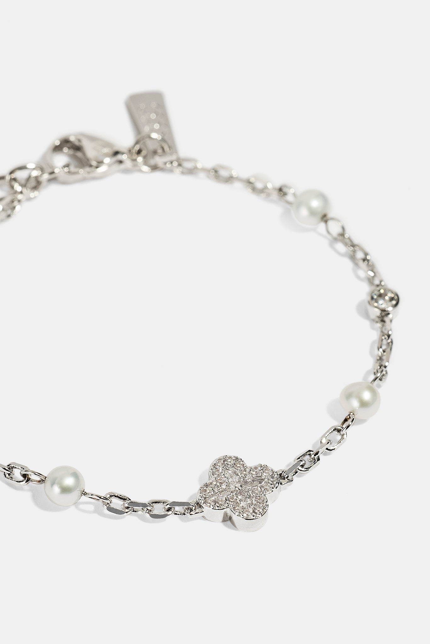CZ & Micro Pearl Motif Bracelet - 3mm - White