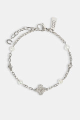 CZ & Micro Pearl Motif Bracelet - 3mm - White