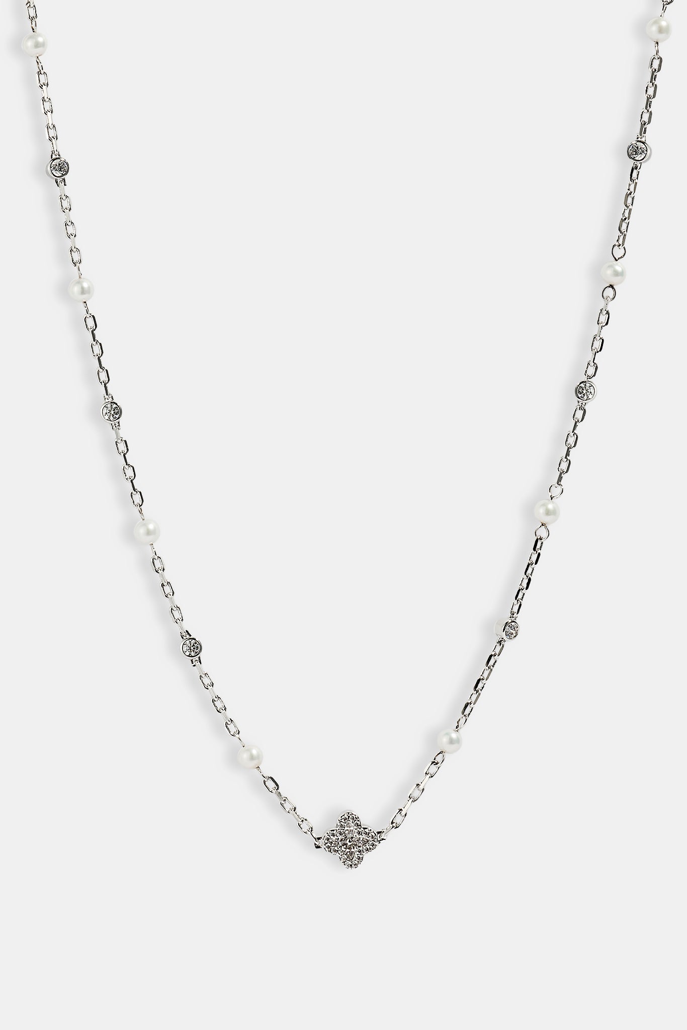 CZ & Micro Pearl Motif Chain - 3mm - White
