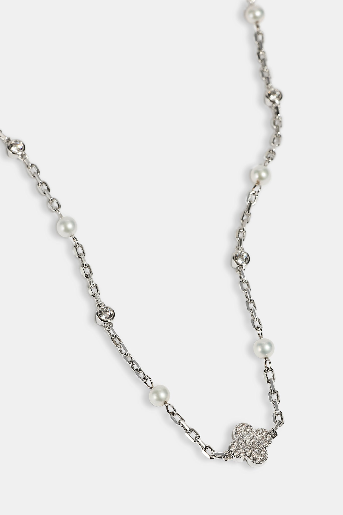 CZ & Micro Pearl Motif Chain - 3mm - White