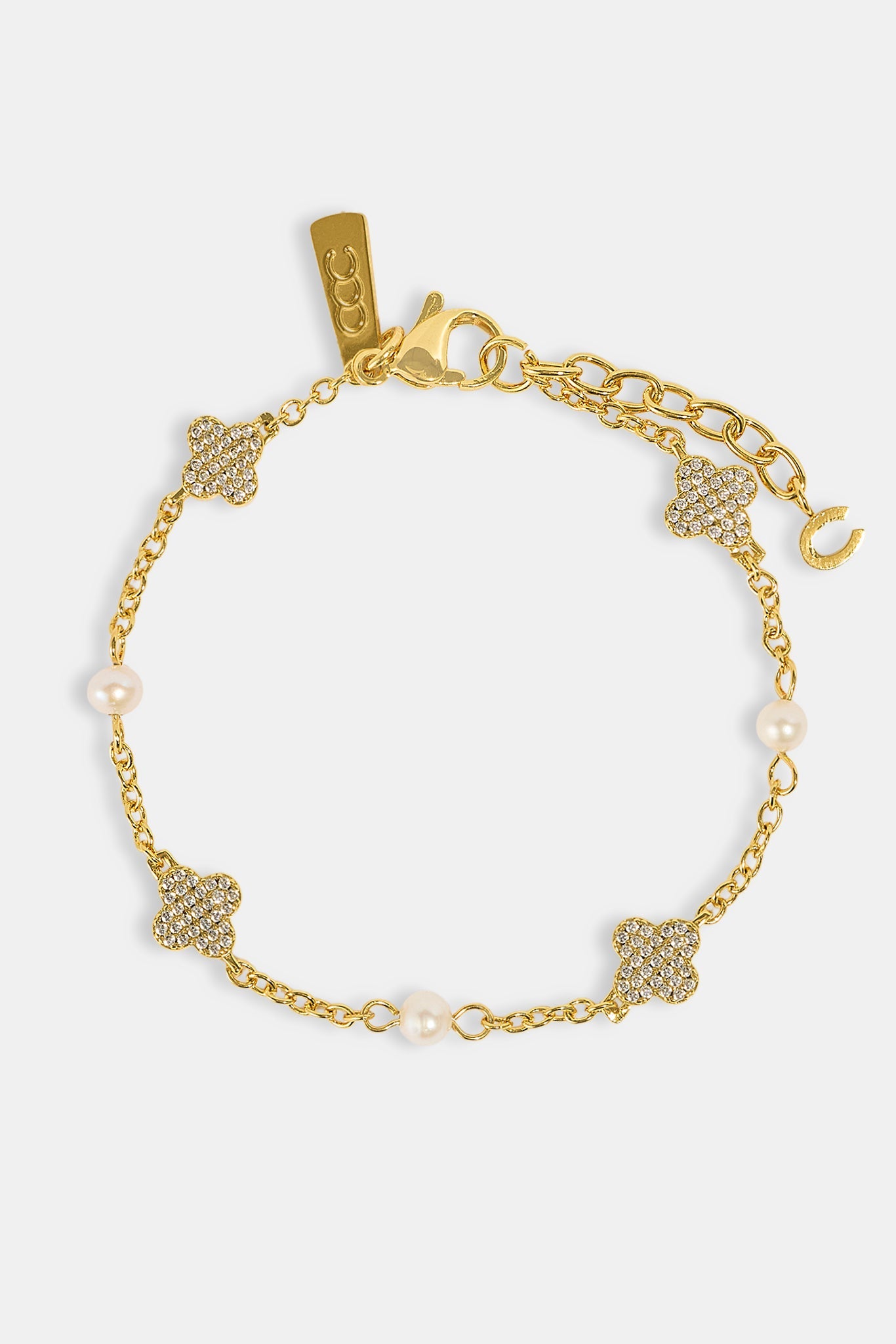 Pearl & Iced Motif Bracelet - 8mm - Gold