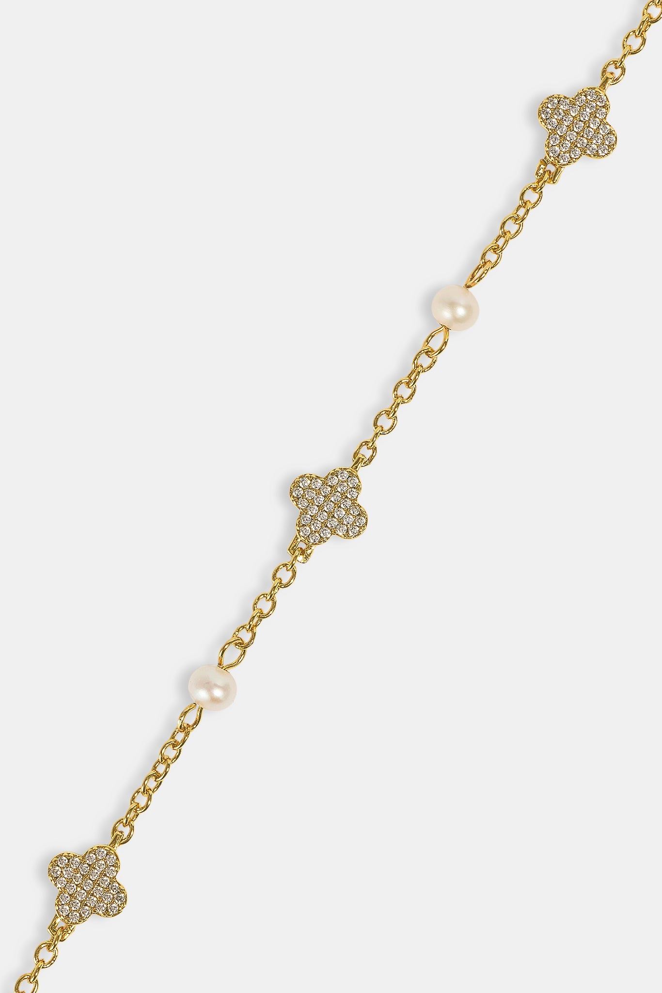 Pearl & Iced Motif Bracelet - 8mm - Gold